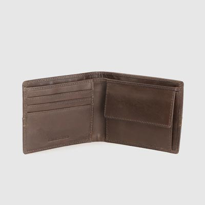 Men Coffee Brown Solid Leather Two Fold Wallet