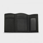 Men Black Solid Leather Three Fold Wallet