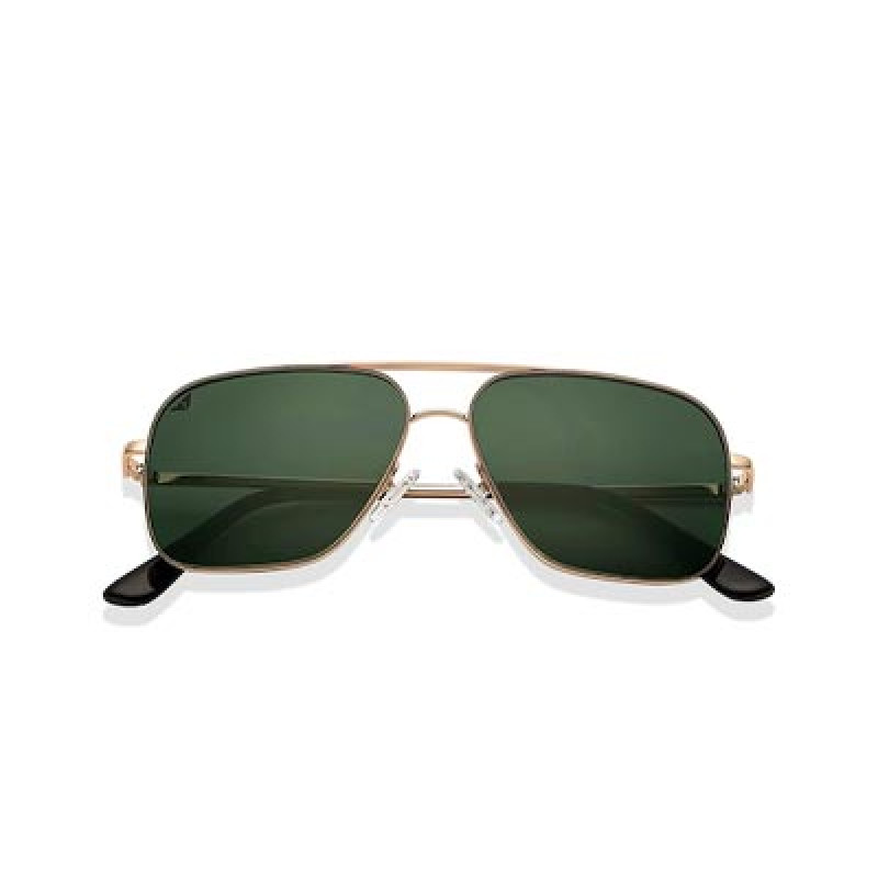 Green Lens & Gold-Toned Full Rim Aviator Sunglasses